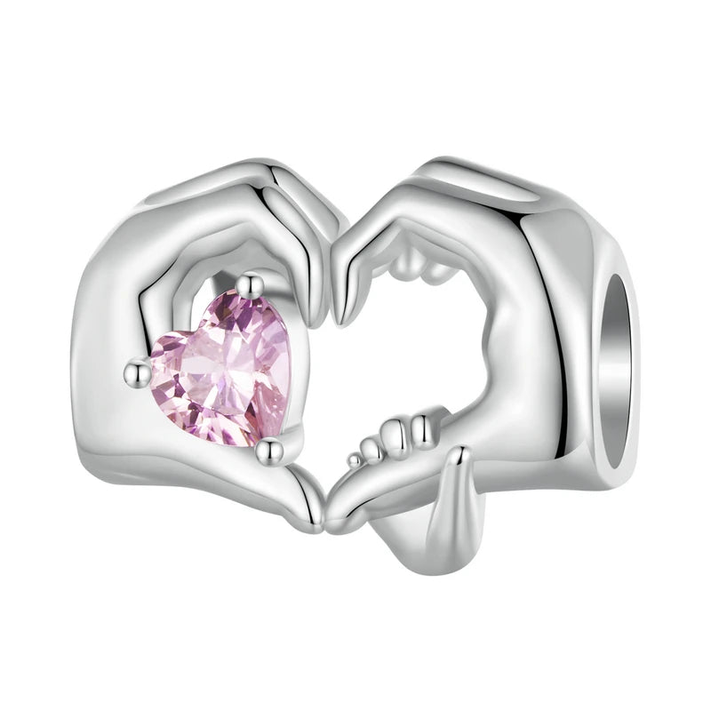 925 Sterling Silver Heart Charm Bead with Colorful Zirconia for DIY Bracelet