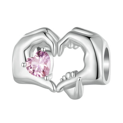 925 Sterling Silver Heart Charm Bead with Colorful Zirconia for DIY Bracelet