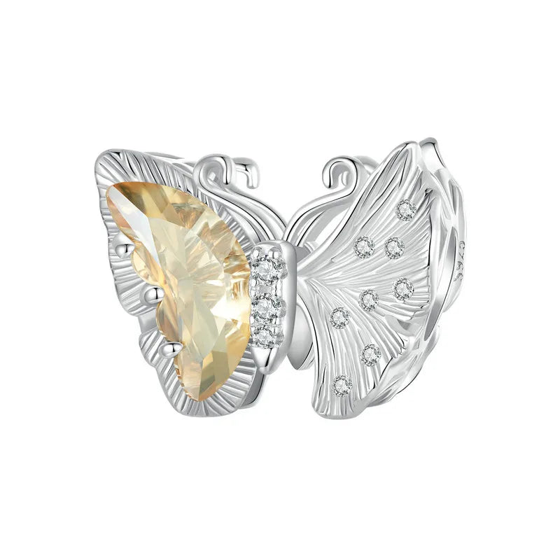 925 Sterling Silver Ginkgo Leaf Charm Bead with Zirconia for DIY Bracelet