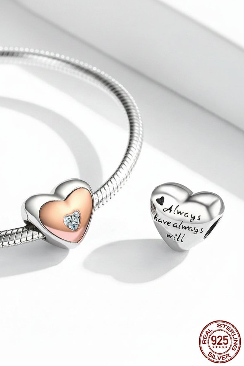 925 Sterling Silver Heart Charm Bead with Colorful Zirconia for DIY Bracelet