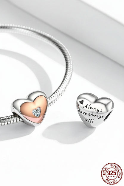 925 Sterling Silver Heart Charm Bead with Colorful Zirconia for DIY Bracelet