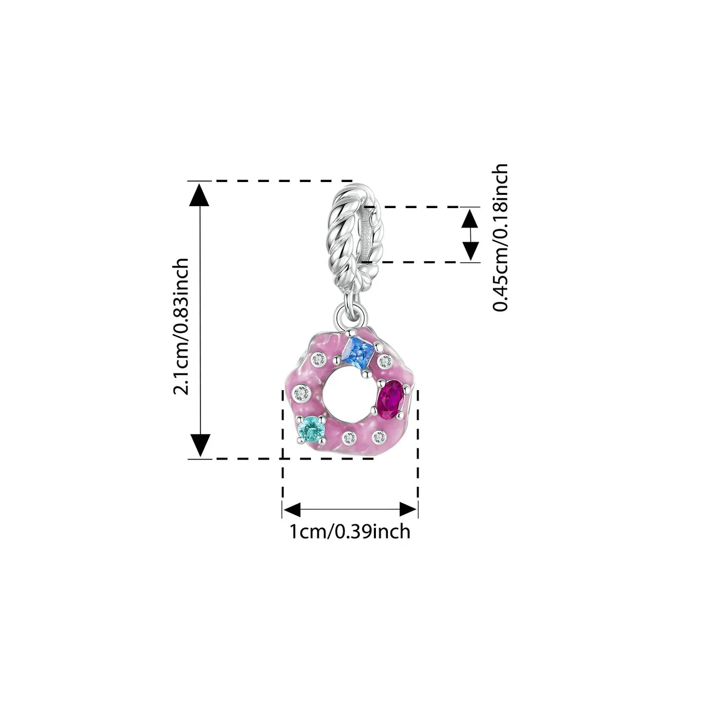 925 Sterling Silver Pink Donut Charm Bead with Zirconia for Women
