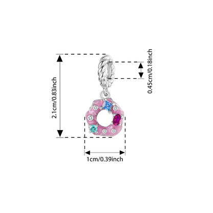 925 Sterling Silver Pink Donut Charm Bead with Zirconia for Women