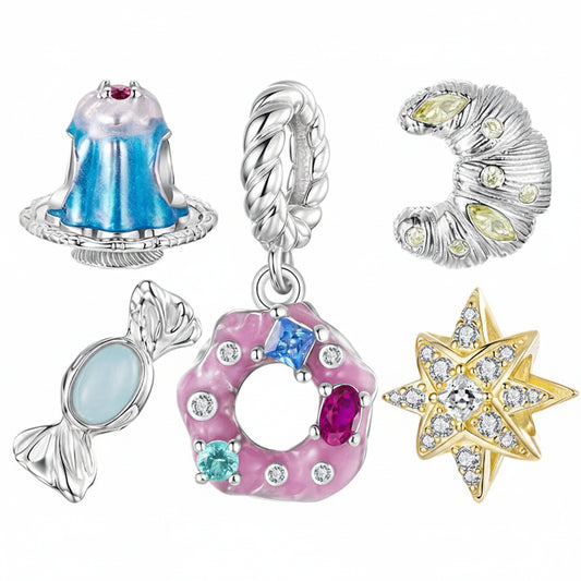 925 Sterling Silver Pink Donut Charm Bead with Zirconia for Women