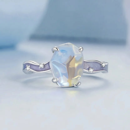 BAMOER Anello Aurora in Argento Sterling 925 Pietra Viola da Donna