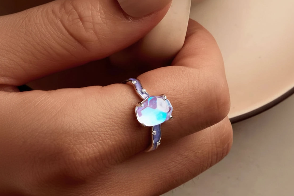 BAMOER Anello Aurora in Argento Sterling 925 Pietra Viola da Donna