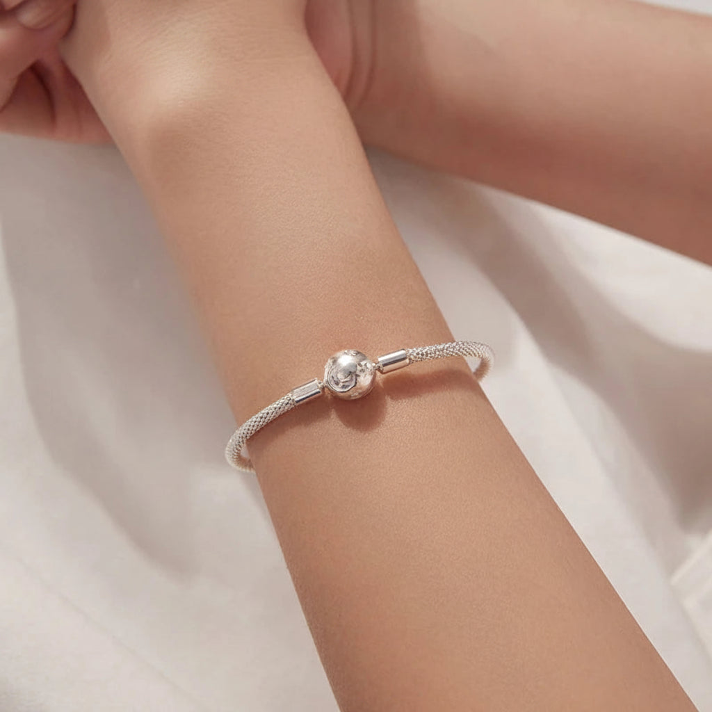 925 Sterling Silver Moon and Stars Charm Bracelet for Women