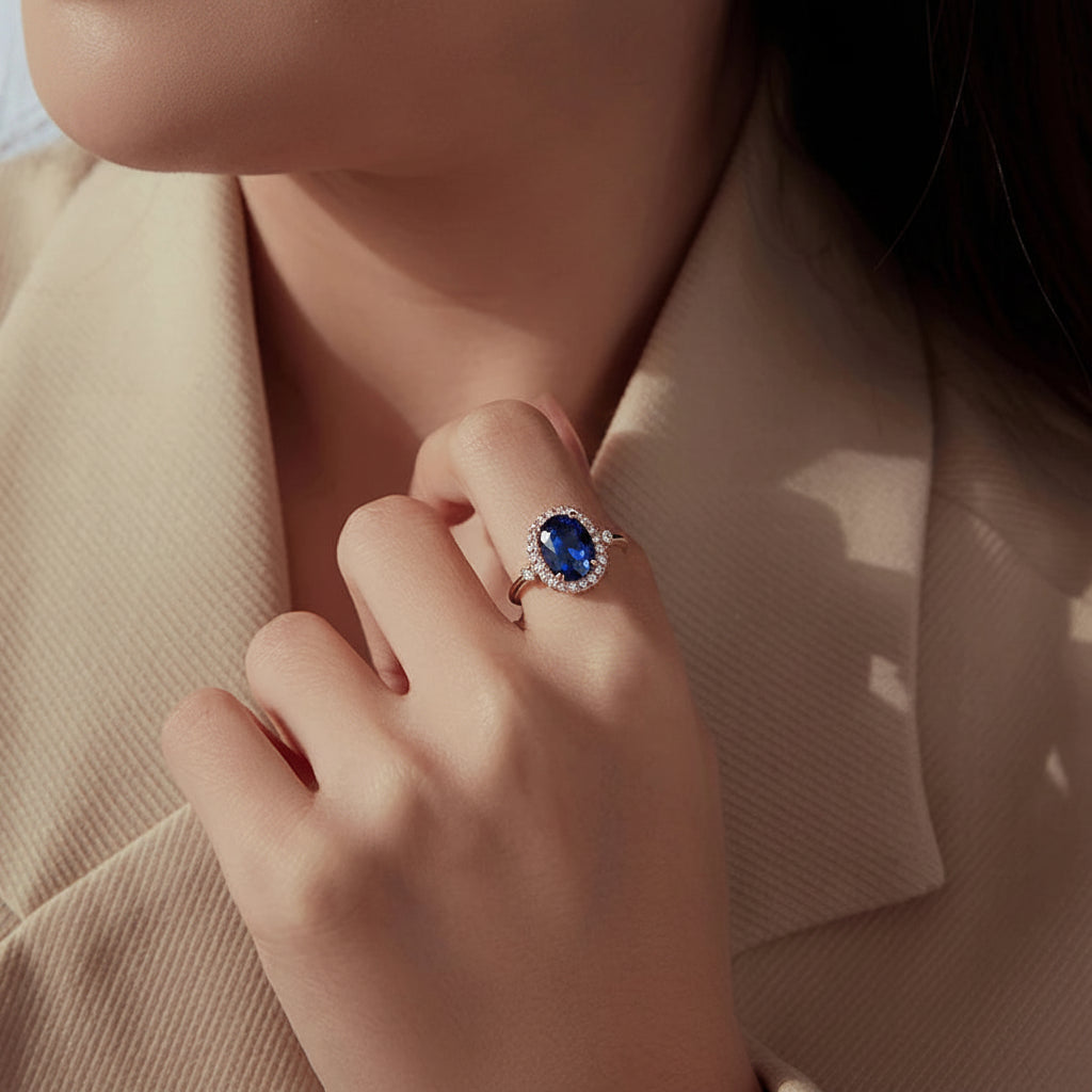 Anello in Argento Sterling 925 con Spinello Blu e Zirconi per Donna