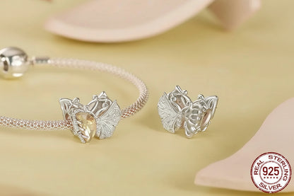 925 Sterling Silver Ginkgo Leaf Charm Bead with Zirconia for DIY Bracelet