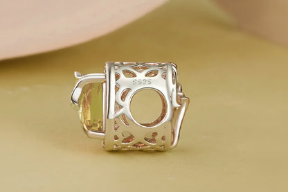 925 Sterling Silver Ginkgo Leaf Charm Bead with Zirconia for DIY Bracelet