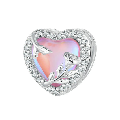 925 Sterling Silver Heart Charm Bead with Colorful Zirconia for DIY Bracelet