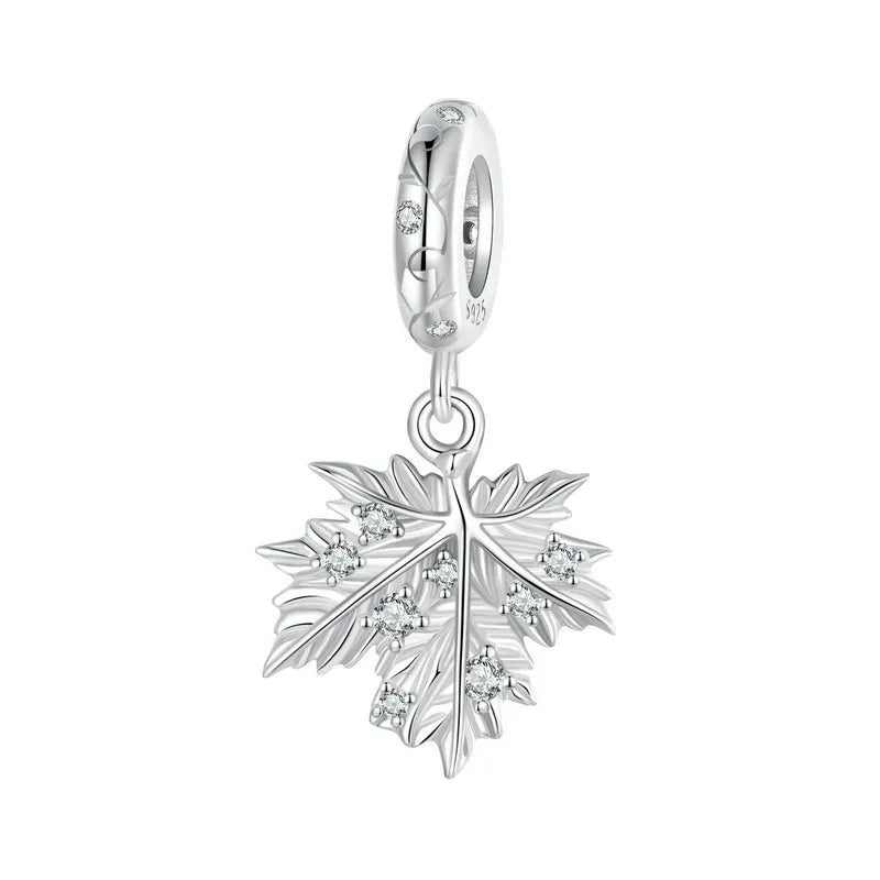 925 Sterling Silver Ginkgo Leaf Charm Bead with Zirconia for DIY Bracelet