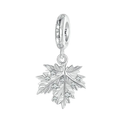 925 Sterling Silver Ginkgo Leaf Charm Bead with Zirconia for DIY Bracelet