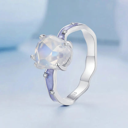 BAMOER Anello Aurora in Argento Sterling 925 Pietra Viola da Donna