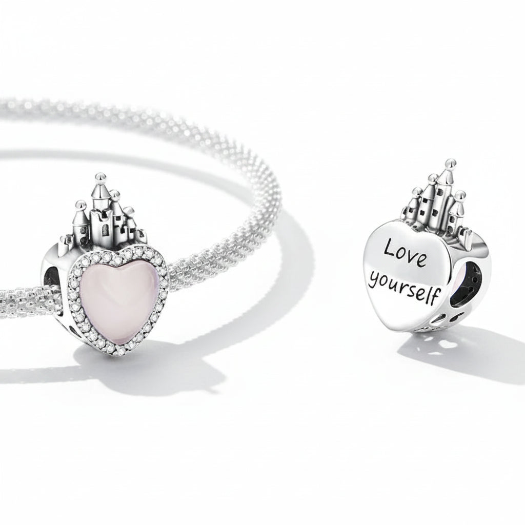 925 Sterling Silver Heart Charm Bead with Colorful Zirconia for DIY Bracelet