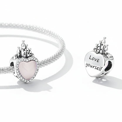 925 Sterling Silver Heart Charm Bead with Colorful Zirconia for DIY Bracelet