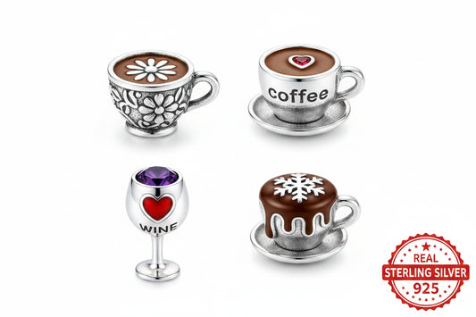 925 Sterling Silver Floral Teacup Charm Bead with Enamel for DIY Bracelet