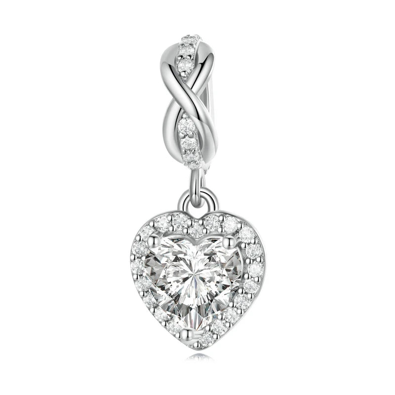 925 Sterling Silver Heart Charm Bead with Colorful Zirconia for DIY Bracelet