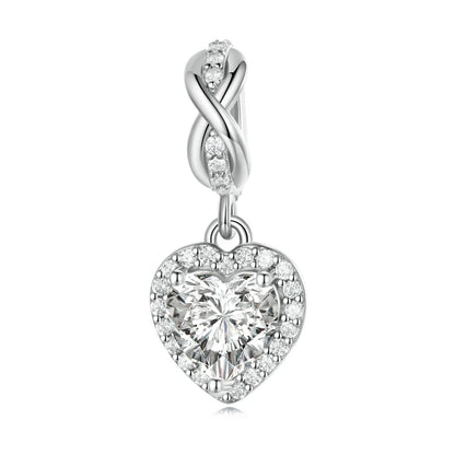 925 Sterling Silver Heart Charm Bead with Colorful Zirconia for DIY Bracelet