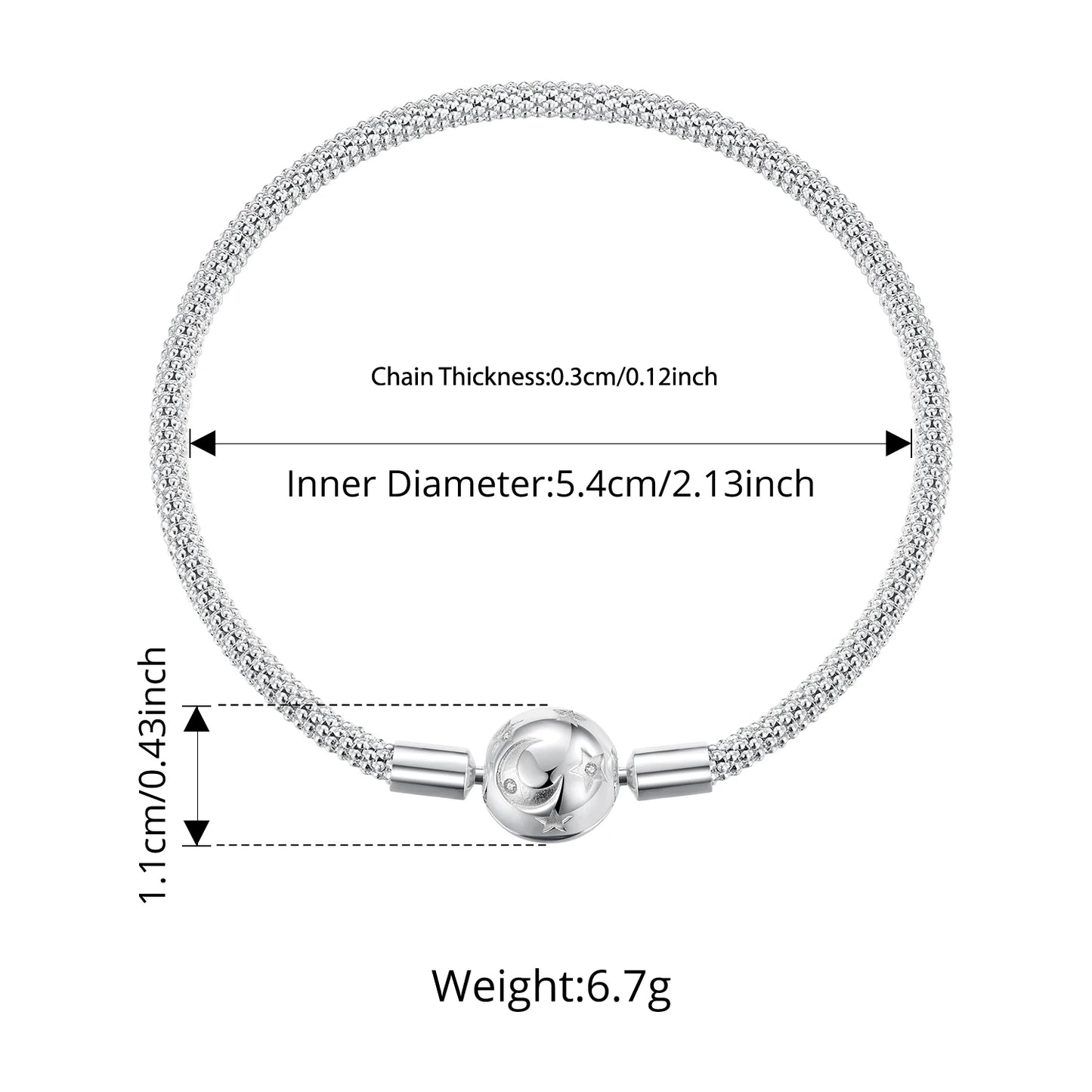 925 Sterling Silver Moon and Stars Charm Bracelet for Women