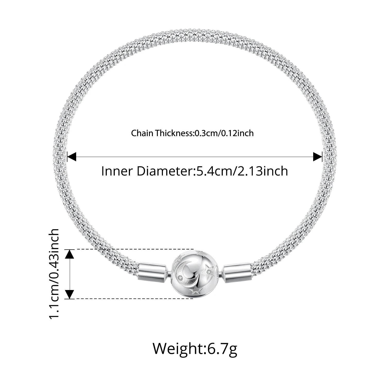 925 Sterling Silver Moon and Stars Charm Bracelet for Women