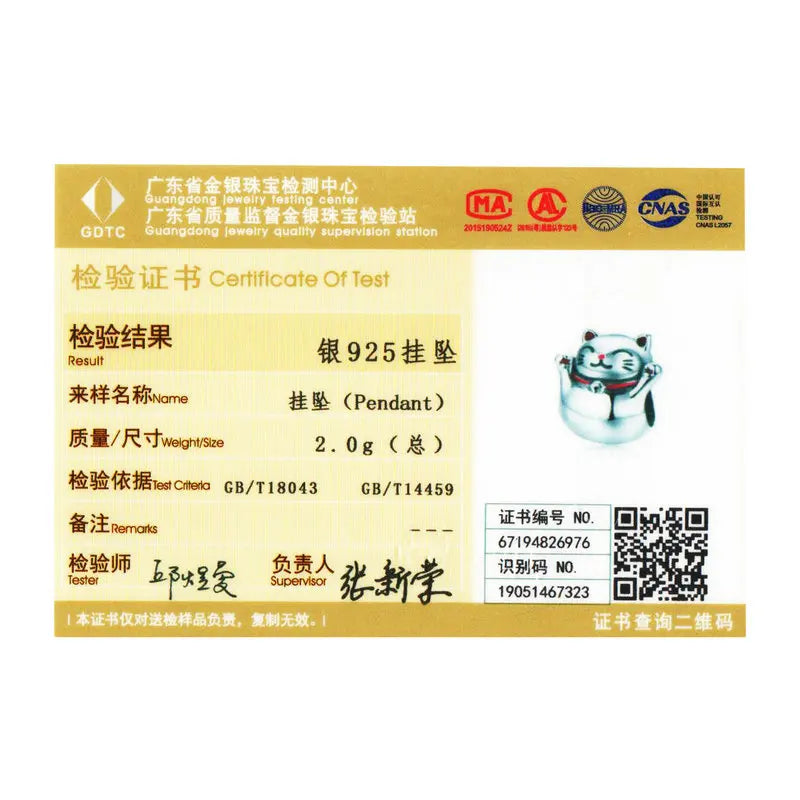Gatto Portafortuna Maneki Neko in Argento 925 Charm Bead