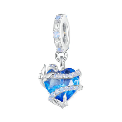 925 Sterling Silver Heart Charm Bead with Colorful Zirconia for DIY Bracelet