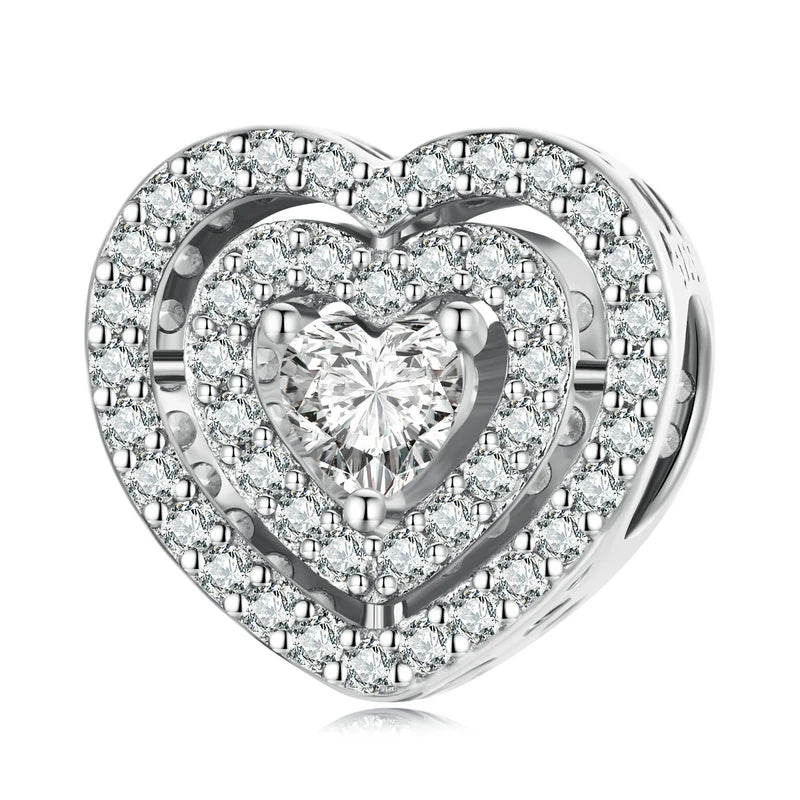 925 Sterling Silver Heart Charm Bead with Colorful Zirconia for DIY Bracelet