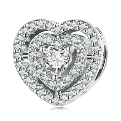 925 Sterling Silver Heart Charm Bead with Colorful Zirconia for DIY Bracelet