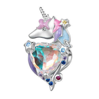 925 Sterling Silver Heart Charm Bead with Colorful Zirconia for DIY Bracelet