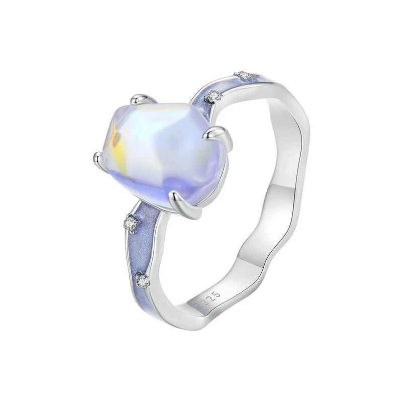 BAMOER Anello Aurora in Argento Sterling 925 Pietra Viola da Donna