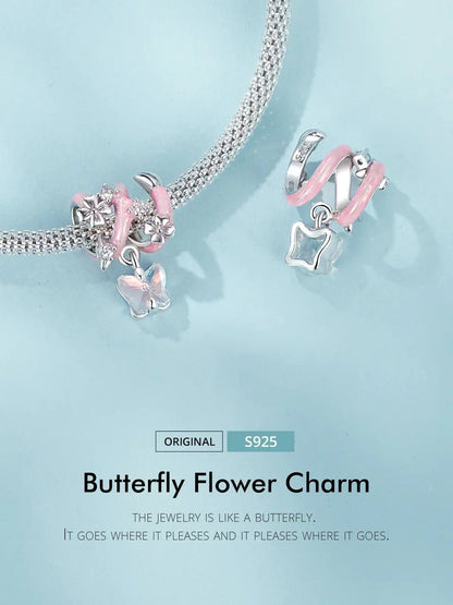 Charm Butterfly cuore flower rosa o azzurro