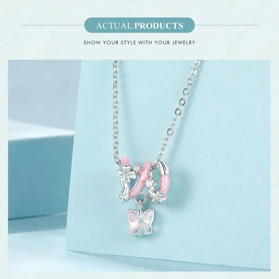 Charm Butterfly cuore flower rosa o azzurro