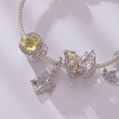 Ciondolo Foglia Ginkgo Argento 925 con Zirconia per Bracciali adatti a charms